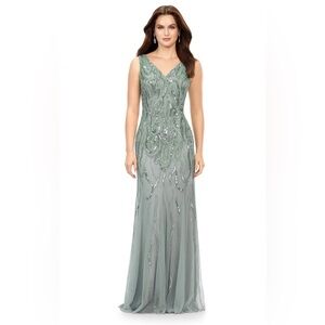 Ashley Lauren 11204 Long Prom V-Neck Sequin V-Back Hand Beaded Dress